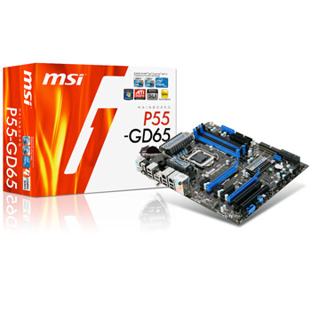 MSI P55-GD65, Intel P55 Express, S1156, PCI-E 2.0(x16), DDR3 1600/2000/2133, SATA 3Gb/s RAID, ATX