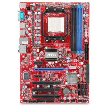 MSI 770T-C45, AMD 770, S AM2+, PCI-E 2.0 (x16), DDR2 1066MHz, SATA 3Gb/s, SATA RAID, ATX, 8 Ch Audio