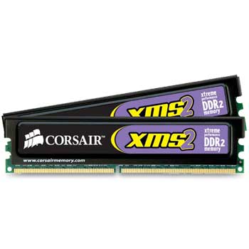 2GB (2x1GB) Corsair TwinX XMS2, DDR2 PC2-6400 (800), 240 Pins, Non-ECC Unbuffered, CAS 4-4-4-12