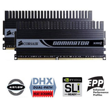 2GB (2x1GB) Corsair TwinX DDR2 XMS2 Dominator, PC2-8500 (1066), 240 Pin, Non-ECC Unbuffered, CAS 5