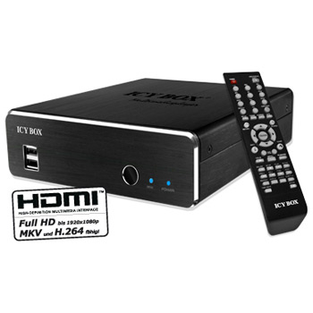 Icy Box IB-MP309HW-B HD HDD/Network MPEG, WMV9, Xvid, AVC, H.264, MKV & DVD.ISO 1080p Media Player