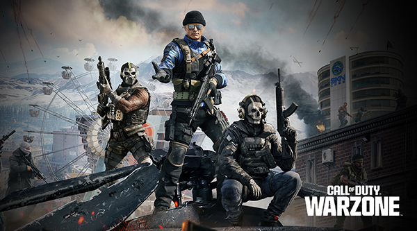 Call of Duty Warzone characters, posing on a metal girder