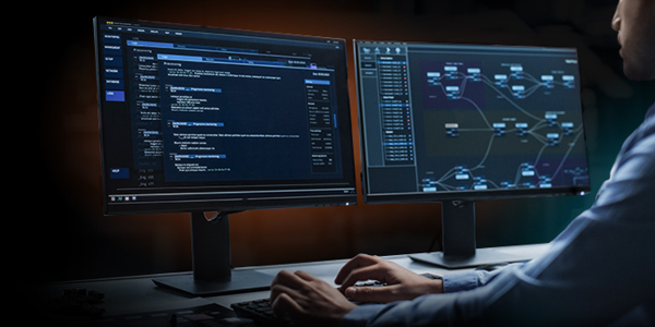 Scientist working behind a PC