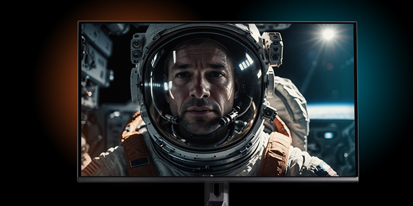 Monitor displaying detailed rendering of an astronaught