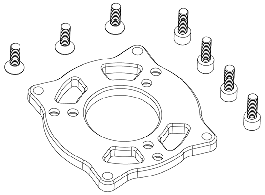 Outline of the mounting plate with included screws alongside