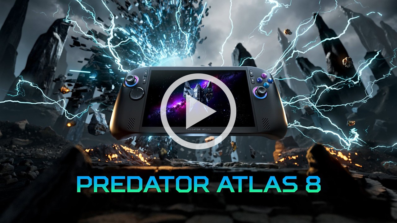 Video thumbnail of Predator Atlas 8 with rocky background and blue lightning hitting the edges of the console.