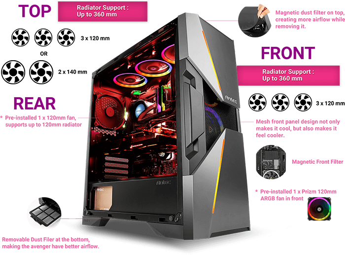 Antec DA601 PC Gaming Case with Customizable RGB Lighting