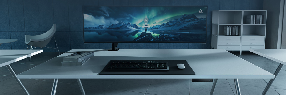 Wide screen monitor on desk