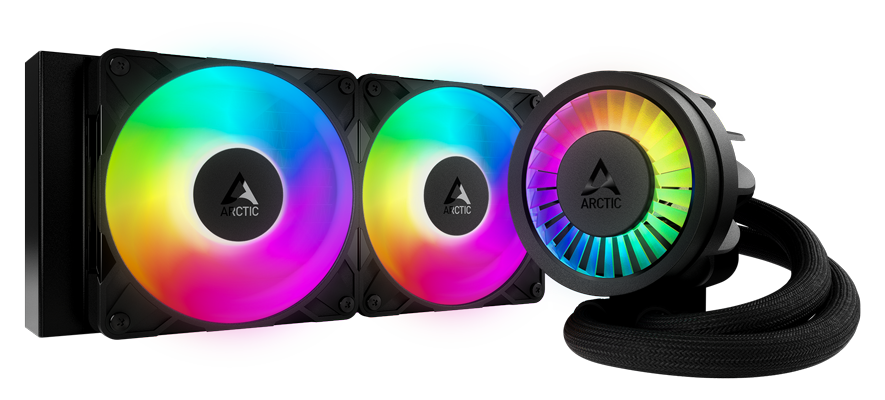 Arctic Freezer III Pro ARGB 240mm All-in-One Liquid CPU Cooler over colourful, glass-like rendered background