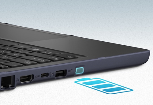 Visual showing the charging port on an ASUS laptop