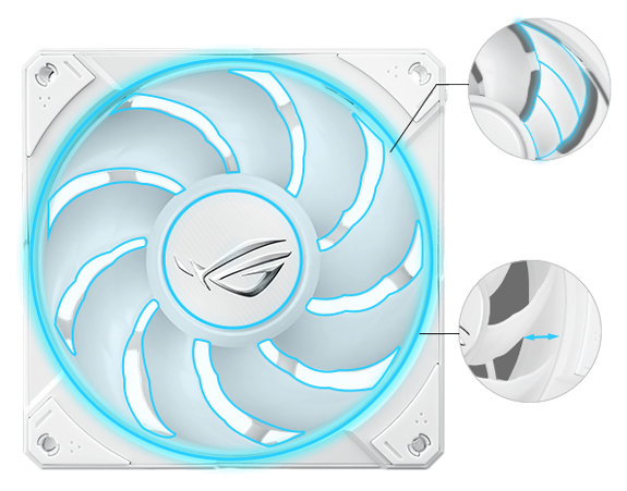 ASUS fan with highlted ring showing increased thickeness and improved number of blades