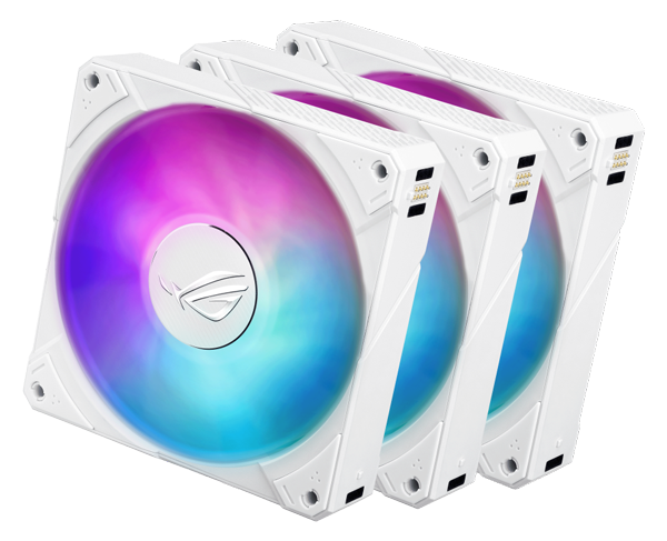 Three Daisy-chainable ASUS fans stacked back-to-back