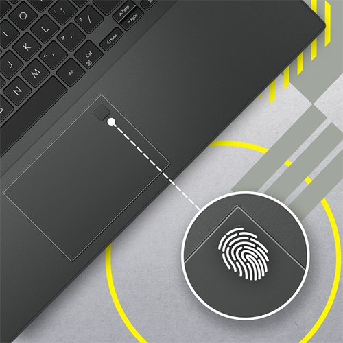 Close up shot of the touchpad with built in fingerprint sensor