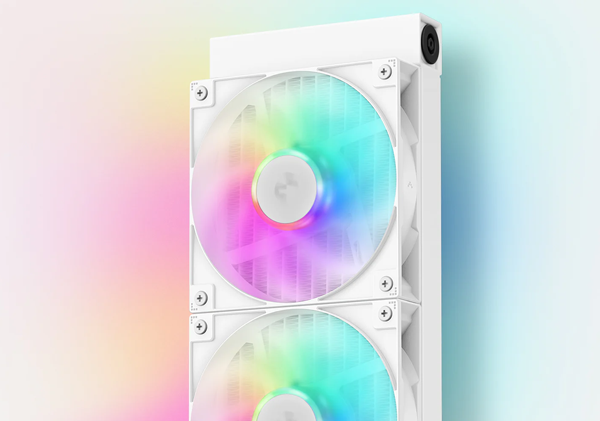 DeepCool LE360 WH V2 radiator with fans glowing RGB