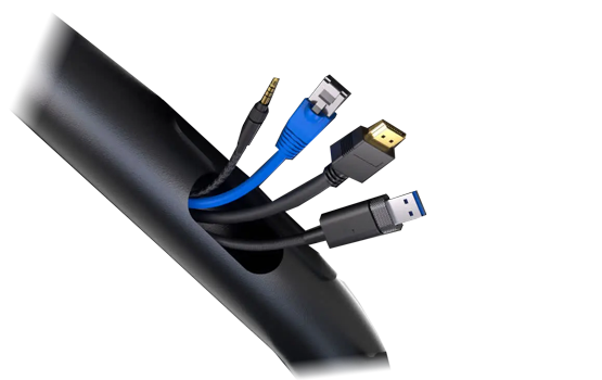 Frame Leg with Jack, RJ12, HDMI and USB cables threading out of slot