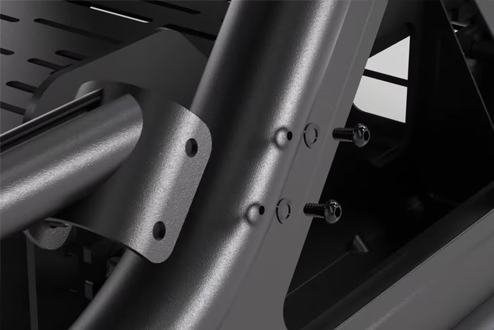 Capture of assembly animation showing frame mount being screwed into support