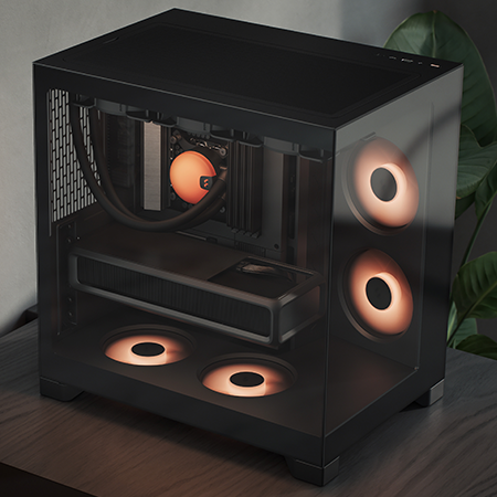 Image of the case with the side panel removed to showcase an array of cooling fans