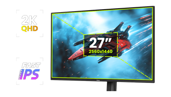 Visual showing 27-inch size and IPS panel type of monitor