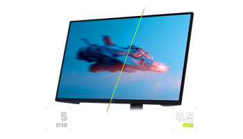 Visual on monitor screen showing the difference between a 5ms response time and the 0.5ms response time