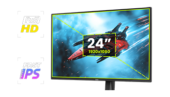 Visual showing 24-inch size and IPS panel type of monitor