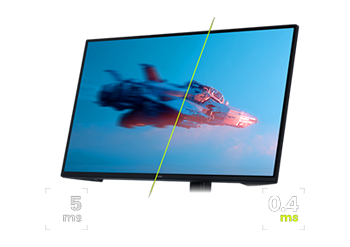 Visual on monitor screen showing the difference between a 5ms response time and the 0.4ms response time