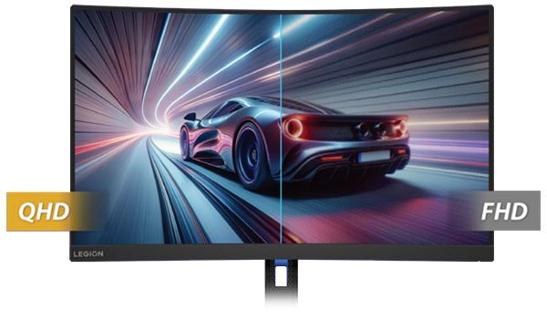 Illustration of Quad-HD against Full HD, using a car as a side-by-side example