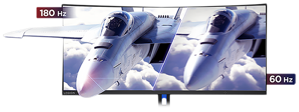 Illustration of 180Hz Refresh Rate against 90Hz refresh rate, using two plane images side by side for comparison