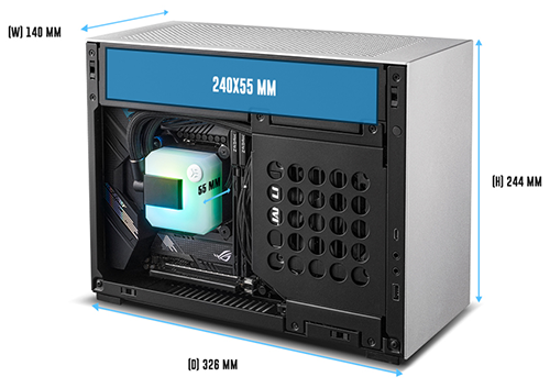 Image of the case with measurements around the sides showing the dimensions