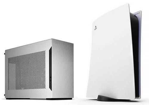 Image of the case next to a PS5 showing the size comparison