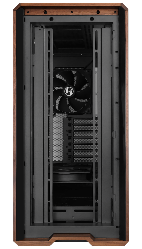 Front View of Case with Exposed Fan Brackets pulled in