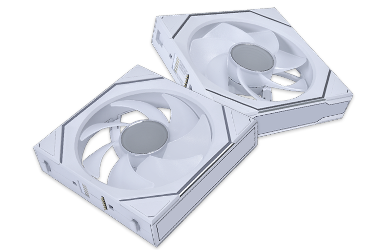 Side by side view of forward blade and reversed fans with power off