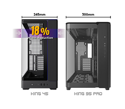 Image showing width reduction between Montech King 45 Case and King 95 Case