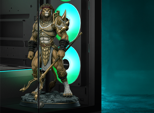 Image of case with a lion figurine inside the front