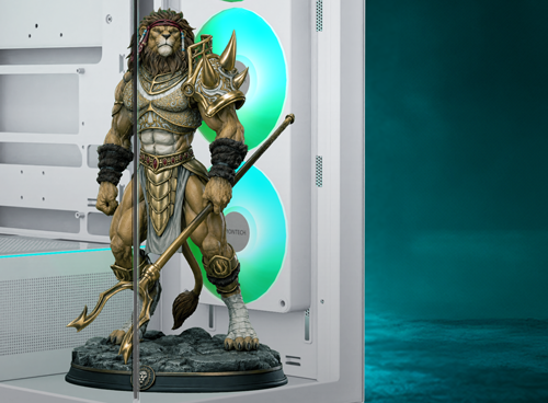 Image of case with a lion figurine inside the front