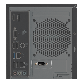 Image of the back of the mini PC with the COM Port highlighted