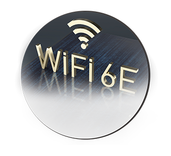 Circular image with the words Wi-Fi 6E inside