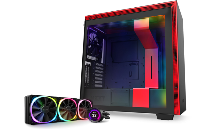 NZXT Bundle H710i Red/Black Mid Tower and NZXT Kraken Z73 RGB LCD AIO Cooler