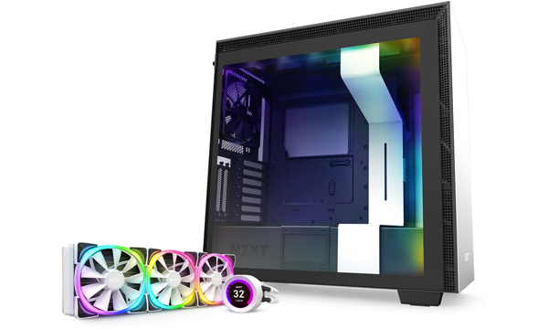 NZXT Bundle H710i White Mid Tower and NZXT Kraken Z73 RGB White LCD AIO Cooler
