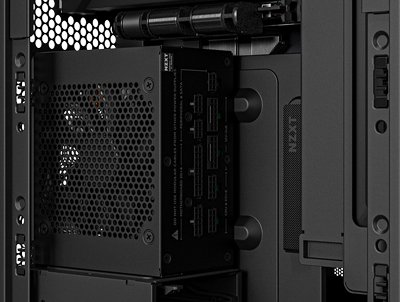 visualisation of SFX psu mounted in case with deliberate focus on the space in front