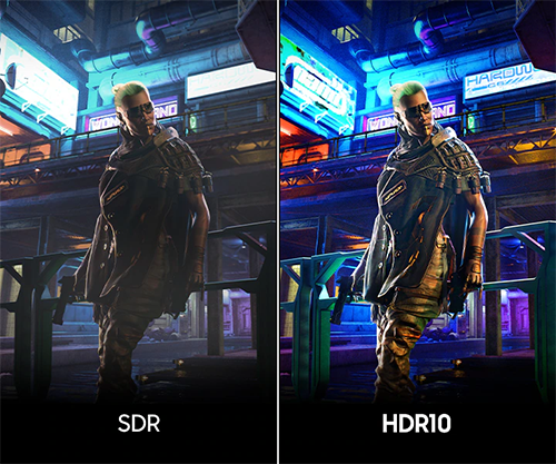 Image showing the colour difference between SDR monitor and a HDR10 monitor