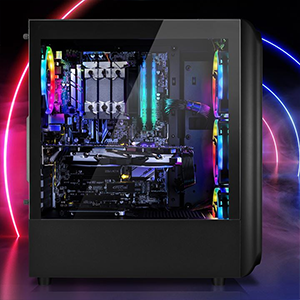Side of case, showcasing the spacious interior through the tempered glass window
