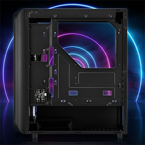 Side of case, showcasing tidy cable management capabilities