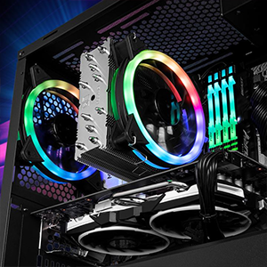 Close up view of an example cooling system within the V1000 case