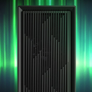 Frontal view of VK2 case with an ambient glowing background