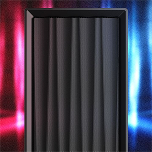 Frontal view of VK3 case with an ambient glowing background