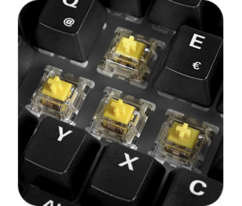 Some PBT keycaps removed showcasing the Yellow G Pro 3.0 Switches