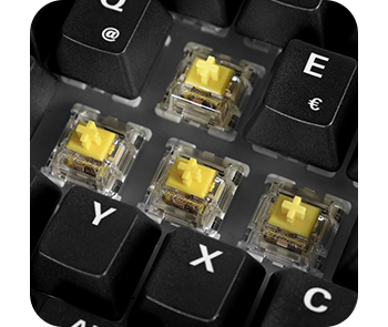 Some PBT keycaps removed showcasing the Yellow G Pro 3.0 Switches