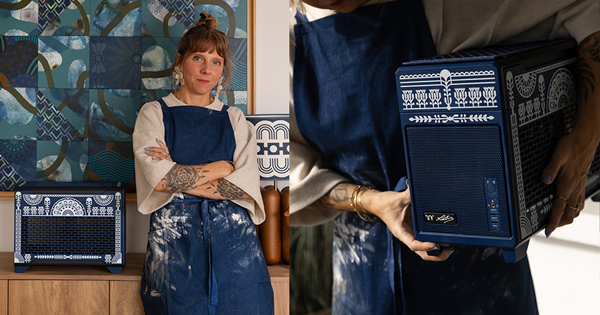 Design story image of artist holding TR100 Koralie Edition Case