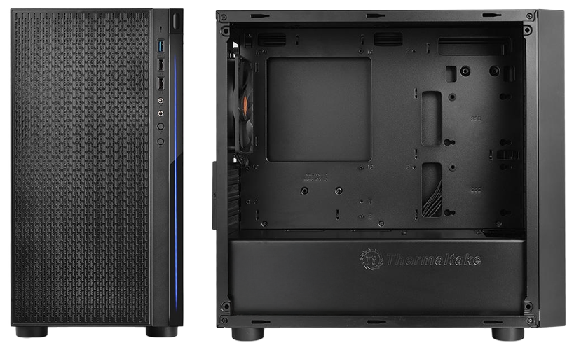 Thermaltake Versa H18 Micro ATX PC Case Front and Side View showing interior of case