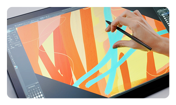 someone touching the Wacom Cintiq 24 touch screen